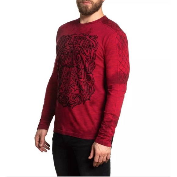 NWT Men’s Affliction Causeway Red/Burgundy Long Sleeve Tee - Picture 3 of 5